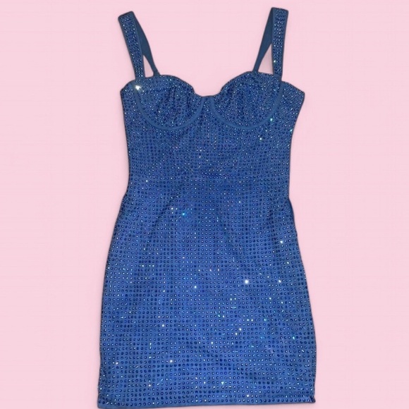 Oh Polly Sparkling Blue Mini Dress - Picture 1 of 2